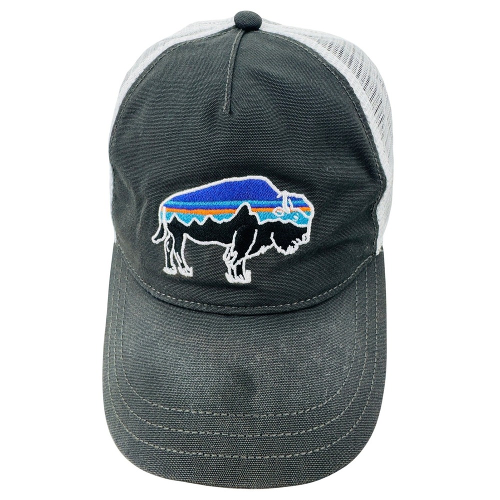 Patagonia Trucker Hat Mens OSFA black White Bison Fitz Roy Logo Snapback Cap